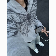 美式复古蝴蝶提花拉链毛衣男女秋冬季潮牌街头针织外套LM2399-P56，男装针织衫/毛衣，星座1008