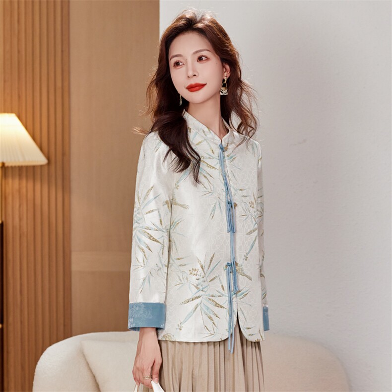 新中式盘扣提花外套女2025新款春秋款上衣小个子高级感立领,女装短外套,水衣源