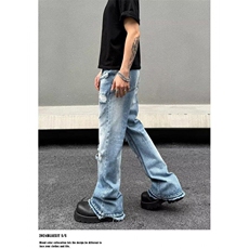 网络图现货高街复古破洞牛仔裤男痞帅直筒宽松裤子RB141-P60，男装牛仔裤，星座1005-4