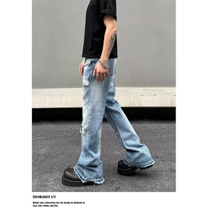 网络图现货高街复古破洞牛仔裤男痞帅直筒宽松裤子RB141-P60图片