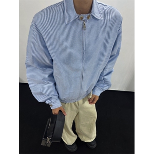 C188-尺码S-2XL-特P43-miu系欧若风松弛极简轻薄蓝白条纹衬衫外套