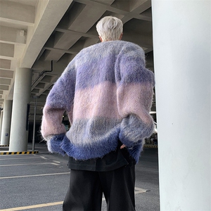 慵懒风撞色毛衣男美式复古休闲软糯针织衫小众百搭线衣MY0214-P50图片