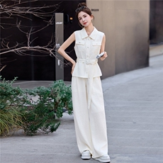 2026夏装新款简约时尚休闲马甲两件套裤，女装套装/套裙，美沁