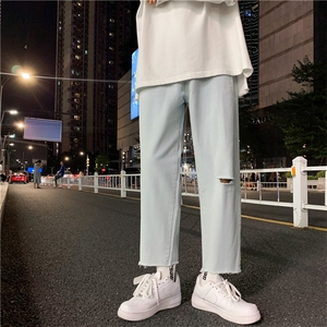 男生新款港风精品牛仔裤破洞休闲女裤子714-1图片