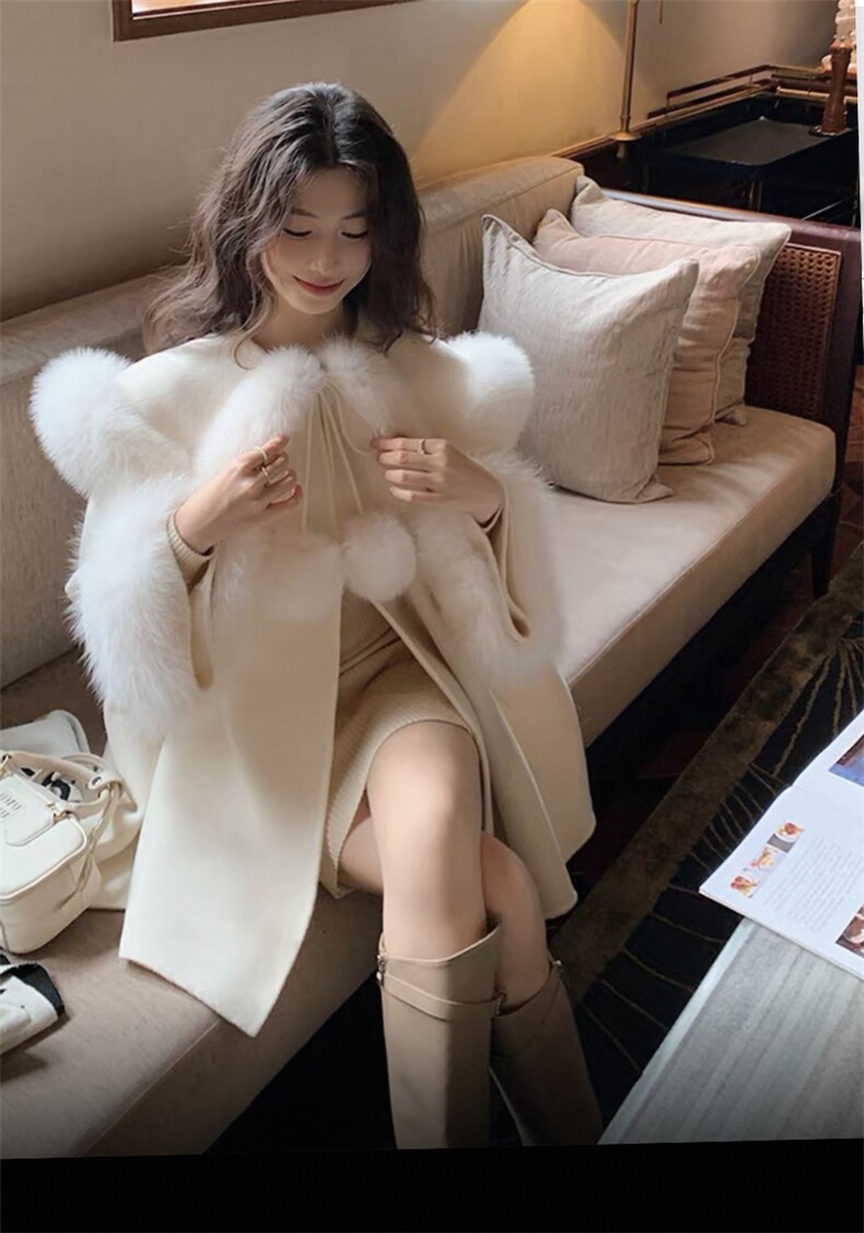 【依嘟】富家千金感高级设计感保暖宽松斗篷羊毛外套(配可拆卸袖，女装双面呢大衣，依嘟服饰