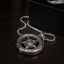 礼盒装欧霸气轮胎个性吊坠创意挂坠美复古吊坠钛钢男项链，项链，星座510A-1