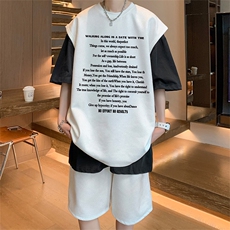 直播美式麂皮绒宽松背心无袖t恤短裤大码两件套套装TZ25-P58，男装T恤，电商A486