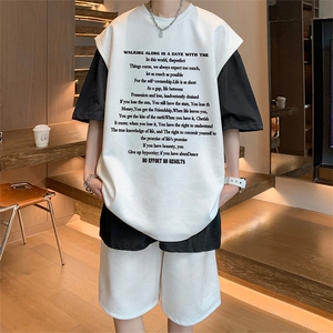 直播美式麂皮绒宽松背心无袖t恤短裤大码两件套套装 TZ25-P58图片