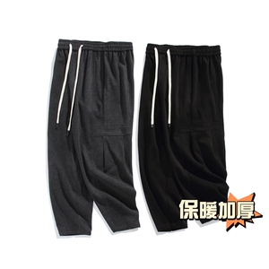 白底平铺 冬季加厚抗起球呢料哈伦裤宽松大码休闲萝卜裤男873-P65图片