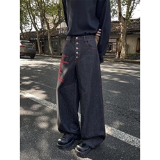 B386-P50牛仔裤女2025秋季美式复刺绣宽松直筒休闲阔腿长裤子，男装牛仔裤，电商B323A