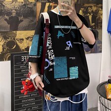 夏季短袖t恤男港风t恤打底衫A2100-A8312-P28控48，男装T恤，星座210-3