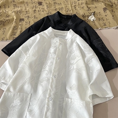 特批P35无差价夏季新款新中式唐装冰丝衬衫宽松短袖外套男CD2262，男装衬衫，电商A001