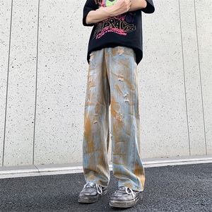 2024夏季美式高街宽松牛仔裤男款潮牌微喇阔腿裤现货 K7871-P46图片