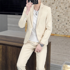 T2201-P130 2025秋季时尚男士纯色西服西裤两件套装图片