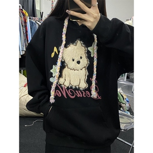 时尚卫衣女年冬季韩系可爱小狗植绒绣慵懒风情侣外套 W36图片