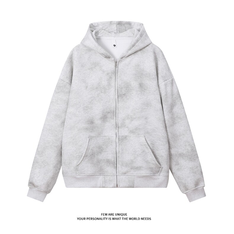 抖音得物高品质二开纯棉扎染拉链开衫长袖连帽卫衣外套,女装短外套,电商B381（原B382）