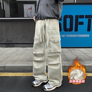 薄款改加绒扎染设计感银狐绒男大码拖地裤K1448J加绒-特P50控88图片