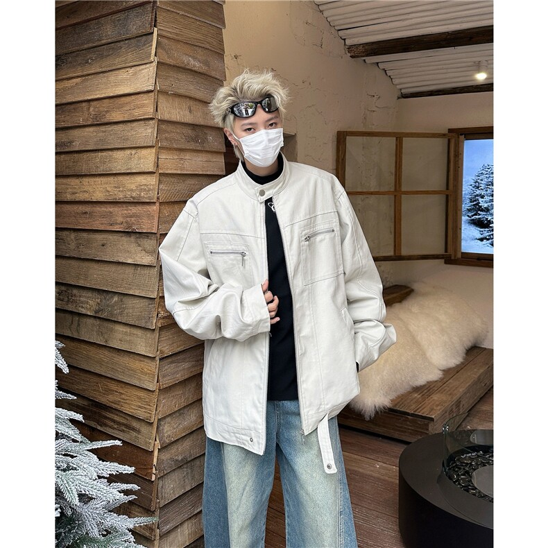 藏青色水洗牛仔外套男秋冬款美式复古立领工装哈灵顿夹克JK8968，男装工装外套，星座506