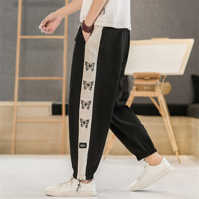 K296P35酒店风2024春夏季新款亚麻时尚宽松百搭风束脚九分裤,男装休闲裤,电商A026