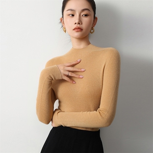 德国扬子纱金银丝无缝一体羊毛半高领打底衫女针织修身薄款内搭图片