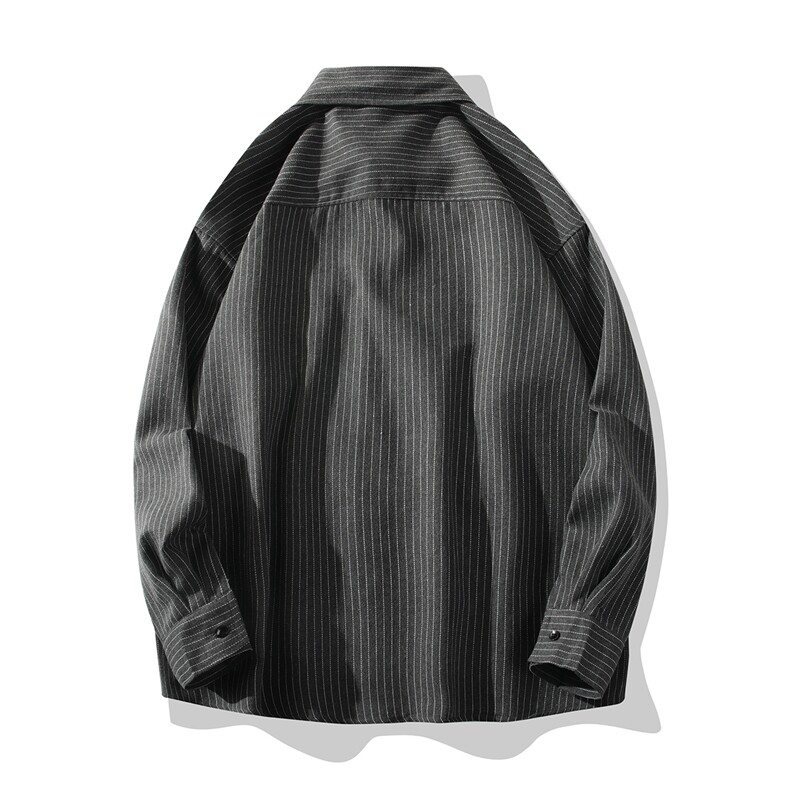 抖音日系复古竖条纹长袖衬衫男宽松百搭衬衣DX811P50控78,男装衬衫,电商B413-1