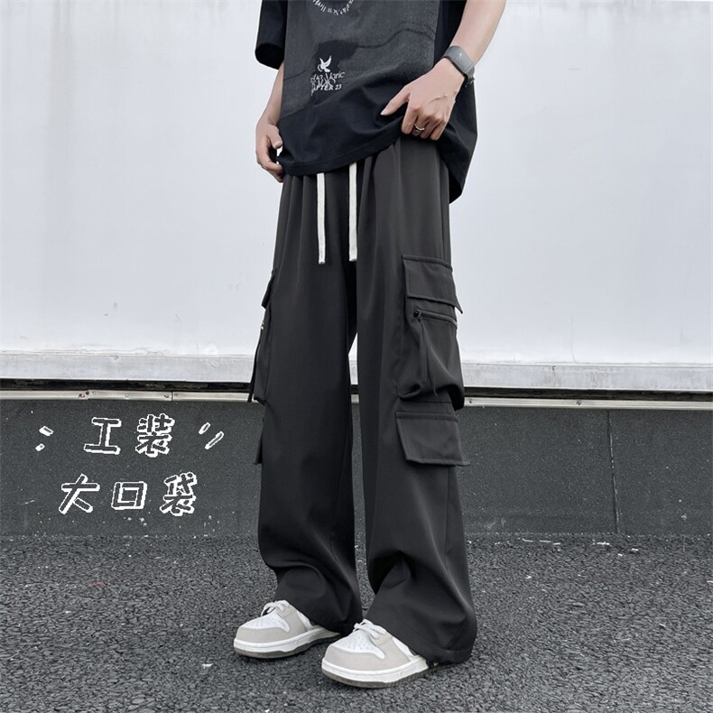 日系宽松阔腿工装裤痞帅炸街大码黑色休闲冲锋裤K1230-特批35,男装工装外套,星座718-1