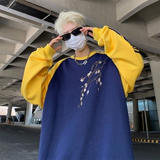 藏青拼黄袖
