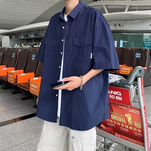 日系帅气短袖衬衫夏季新款港风潮流宽松工装衬衣 W3340-P32图片