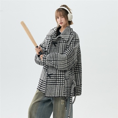 羊毛呢子加棉加厚棉衣宽松格子设计感翻领棉服A170-N62-P158，男装棉衣，电商A170