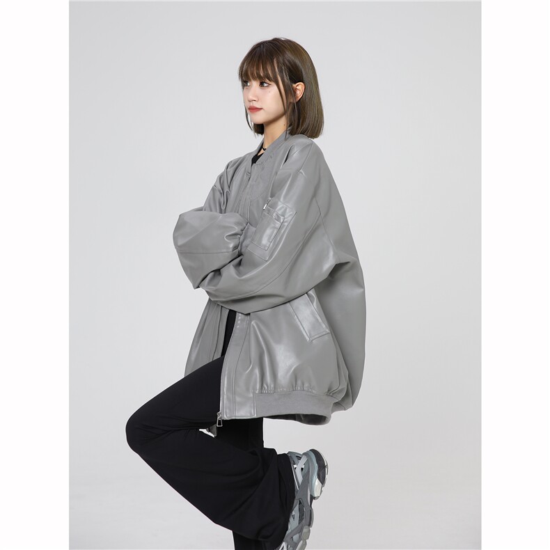 现货2025PU皮夹克美式潮牌女飞行服高街流行外套W318-P35,男装夹克,电商A170