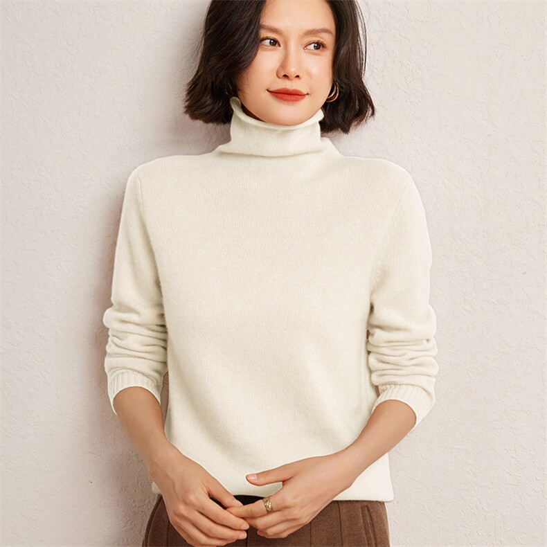 秋冬季35%羊绒65%羊毛休闲百搭7针加厚堆堆领羊绒衫,女装羊绒衫,广悦羊绒