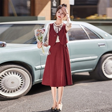 【秋装现货】盘扣新中式2024新款显高显瘦假两件通勤淑女连衣裙，女装连衣裙，慕依路