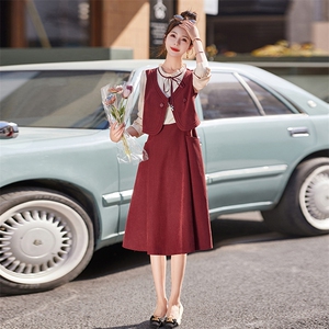 【秋装现货】盘扣新中式2024新款显高显瘦假两件通勤淑女连衣裙图片