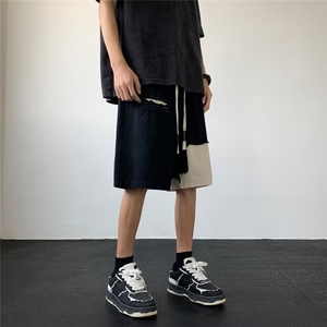 休闲短裤男韩版潮流拼色高街帅气2023夏季新款ins五分裤K4034-P38图片