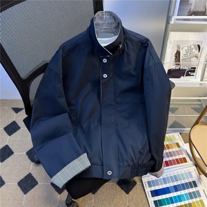 格纹拼接假两件棉服外套男女冬季保暖棒球服夹克翻领W6853-P65图片