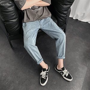 春夏新款港风九分牛仔裤男休闲百搭宽松直筒阔腿老爹裤子N08图片