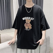 韩系简约小熊印花短袖T恤港风大码宽松男潮517A-1-T915-P28控38，男装T恤，星座517A-1