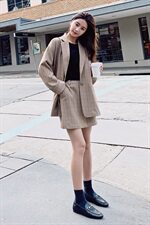 月底出货数据好柒柒家格子西装短款套装T21-P135控188，女装风衣，柒柒家