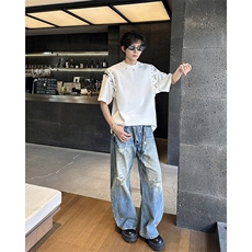 现货！25夏男绑带设计感铆钉垫肩金属短袖T恤DX192-P68，男装T恤，电商B288