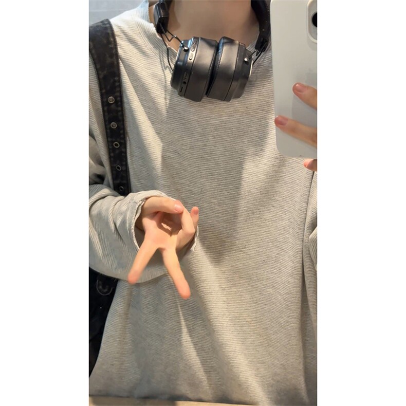 韩版ins潮简约百搭圆领上衣慵懒风细纹长袖T恤HY898TP28控49,男装T恤,电商A102B
