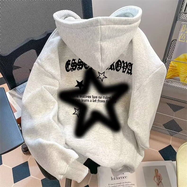 华棉350g薄款连帽卫衣新款原宿流行潮流气质ins文艺日系时尚慵懒图片