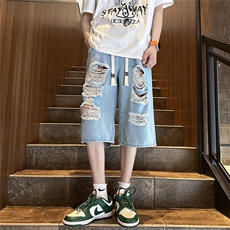 D2040-p45-控68现货风宽松cleanfit牛仔裤七分裤黑暗，男装牛仔裤，星座116