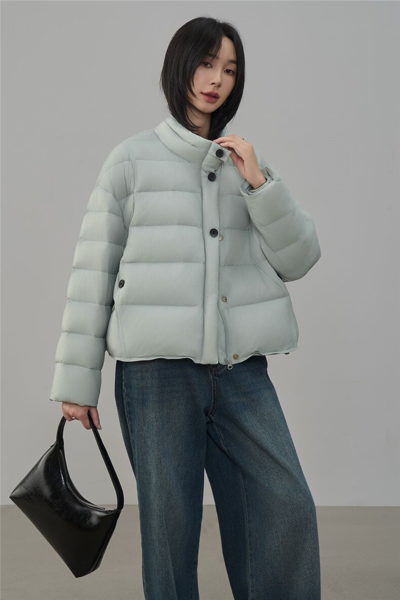 时尚拼色翻领短款羽绒服女2025冬季新款宽松休闲90白鸭绒保暖外套,女装羽绒服,阳光伊恋