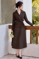 3128时尚气质毛呢格子套裙，女装套装/套裙，香莘料