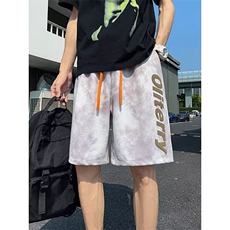 高街潮牌扎染短裤男美式发泡字母运动五分裤休闲沙滩裤K6510-P26，男装牛仔裤，星座412-2