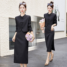 新中式裙女春秋2023新款高级感复古盘扣时尚洋气半身裙，女装连衣裙，布芭啦