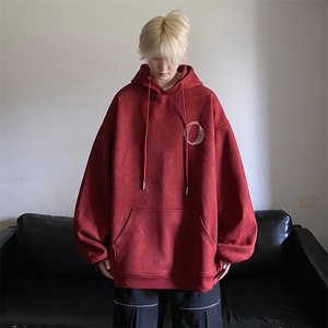 重磅美式大码麂皮绒连帽卫衣男休闲宽松上衣服JK23488特批45控78图片