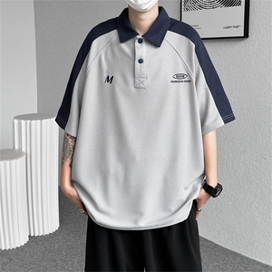 华夫格Polo衫男美式复古撞色短袖t恤宽松休闲五分袖上衣PL081-P33图片