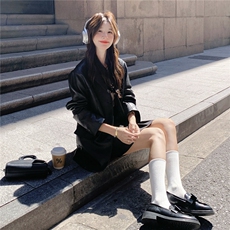 减龄机车服黑色西装皮衣外套女春秋2025新款百搭流行爆款PU皮夹克，女装西装，2C012