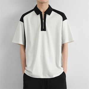 休闲撞色拼接polo衫男士短袖25夏季新款韩版宽松拉链翻领半袖t恤